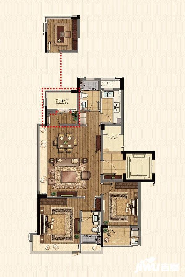 德信舟山府3室2厅1卫95㎡户型图