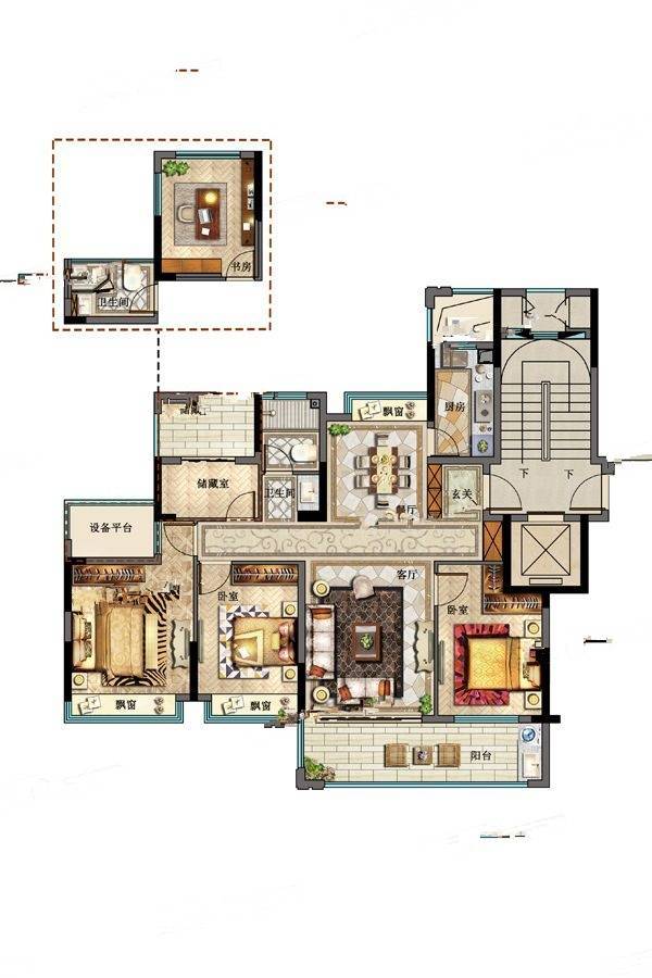 云海新语花园4室2厅1卫118㎡户型图