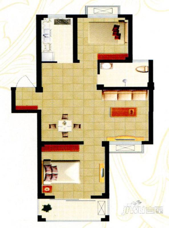 东部星城东区2室2厅1卫68㎡户型图