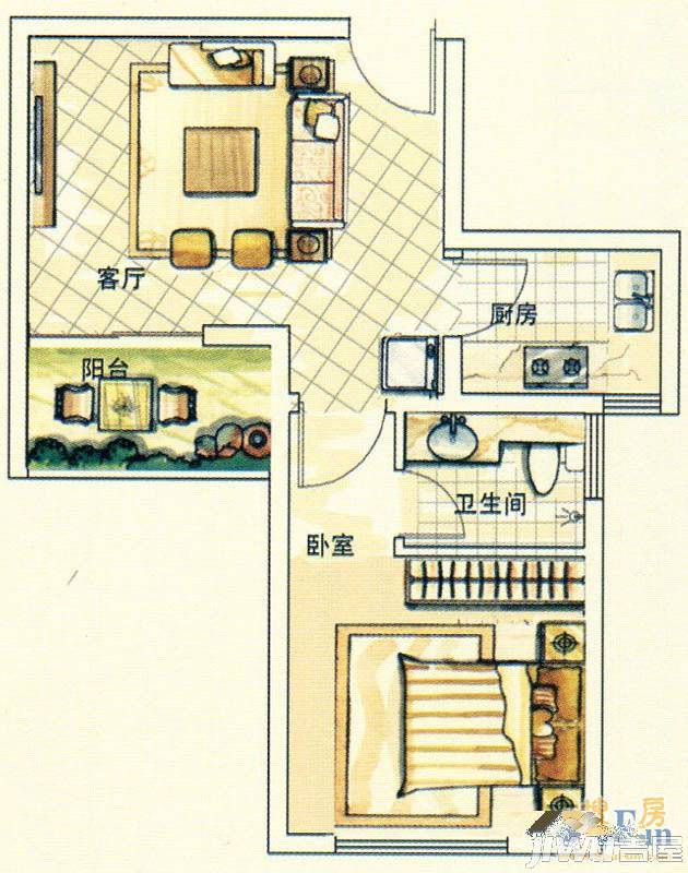 澳然天成1室1厅1卫46㎡户型图