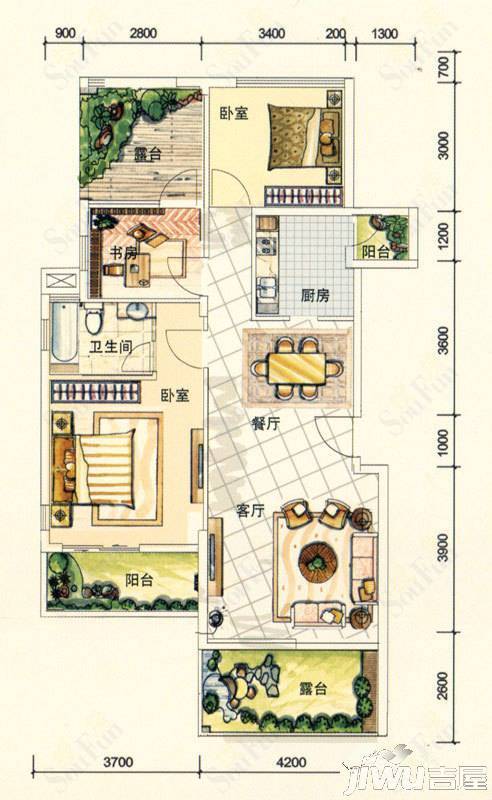 澳然天成3室2厅1卫98.7㎡户型图