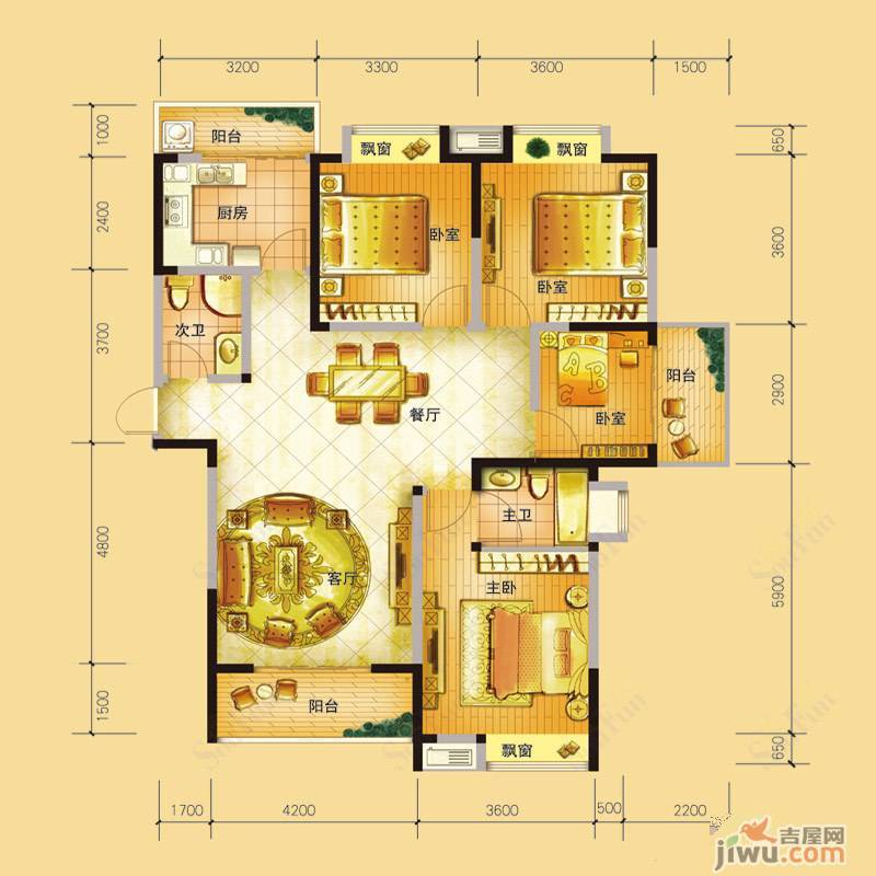 世纪华庭4室2厅2卫133.5㎡户型图