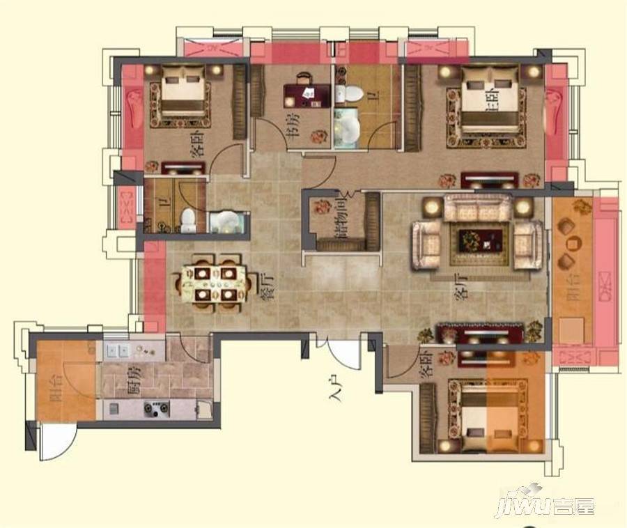 锦福上城3室2厅2卫户型图