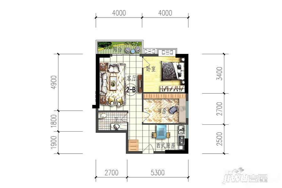 祥和山庄2室1厅1卫78.3㎡户型图