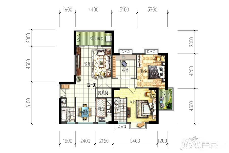 祥和山庄3室2厅2卫133.5㎡户型图