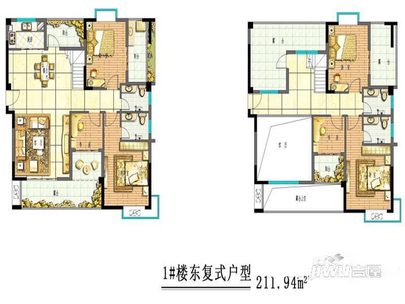 山水钟潭雅居3室2厅4卫211.9㎡户型图