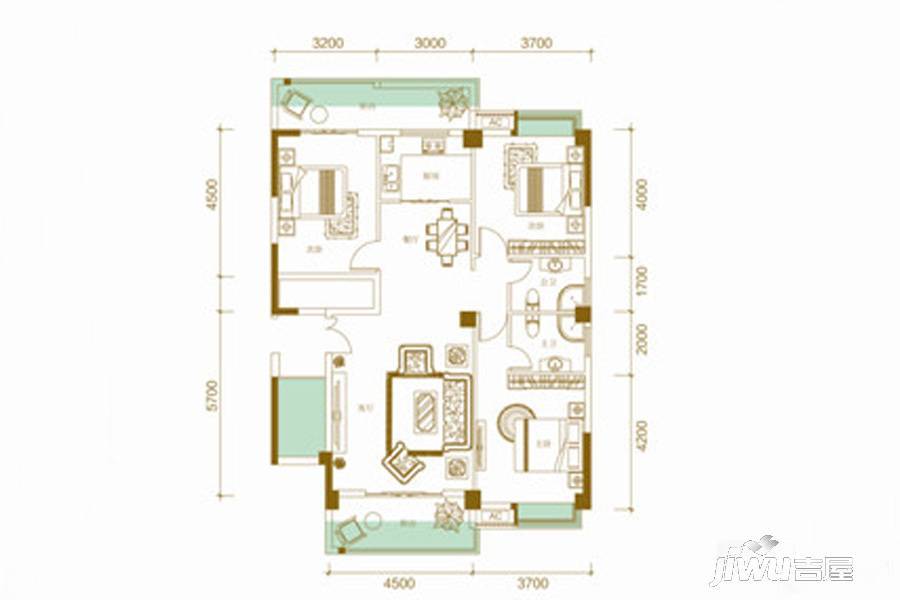 飞旋塘宁湾3室2厅2卫137㎡户型图