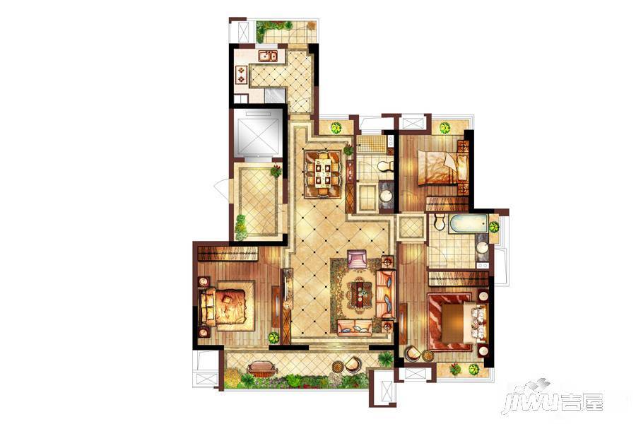 保利城3室2厅2卫124㎡户型图