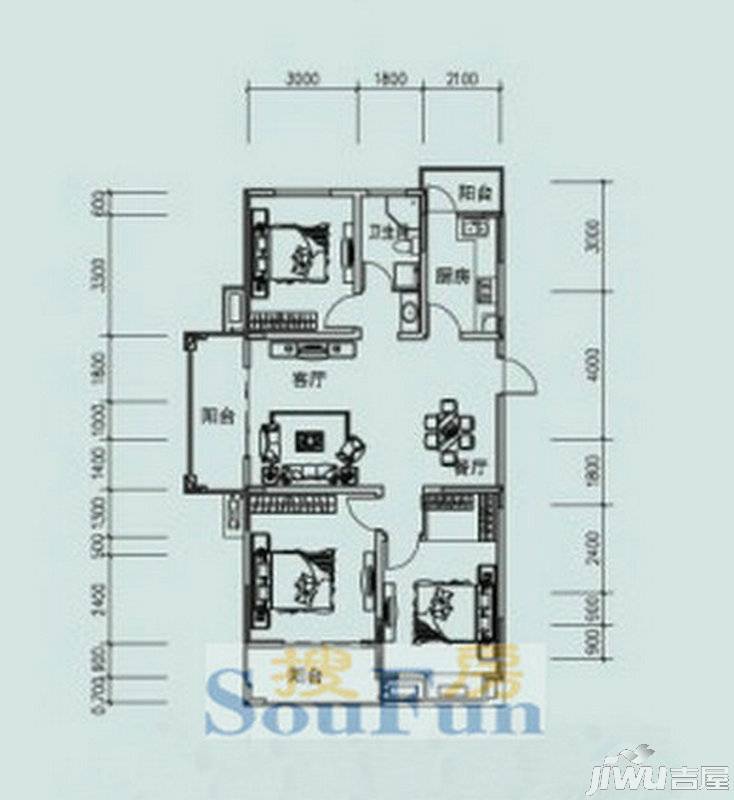 怡景花园3室2厅1卫109.6㎡户型图