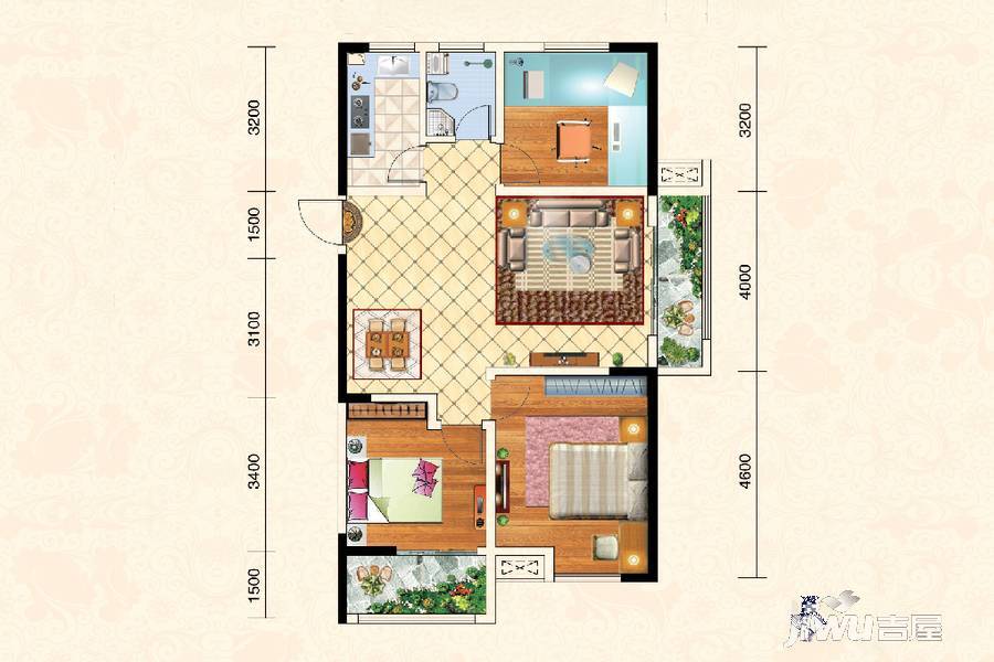 佰亿城市之光3室2厅1卫105㎡户型图