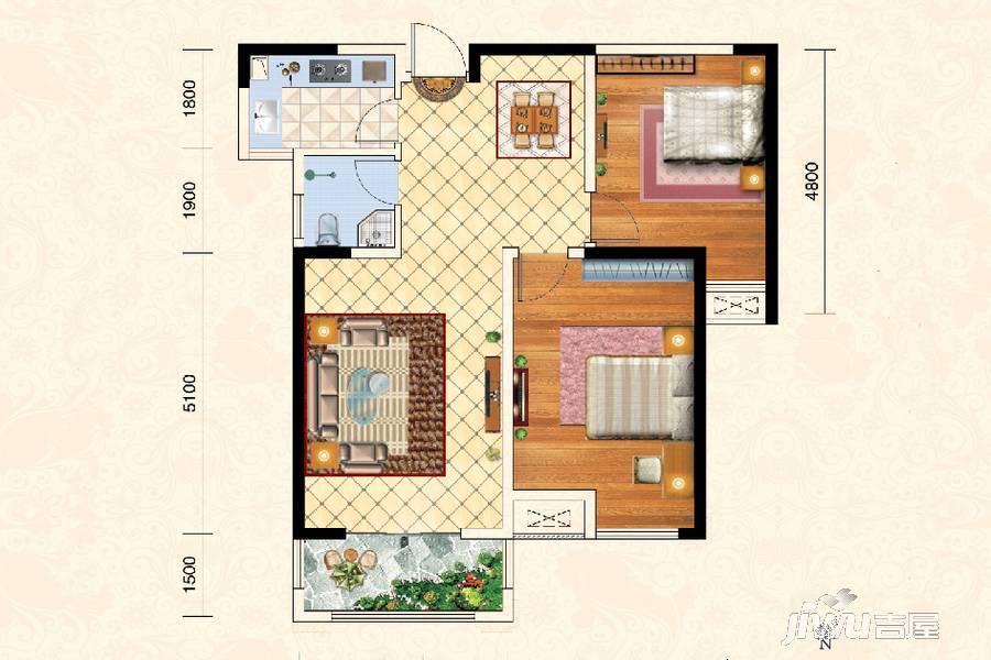 佰亿城市之光2室2厅1卫93㎡户型图