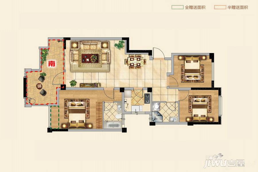 柏庄跨界3室2厅2卫115㎡户型图