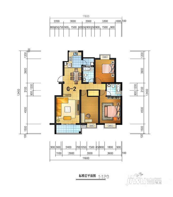 通成紫都首府3室2厅2卫120.9㎡户型图