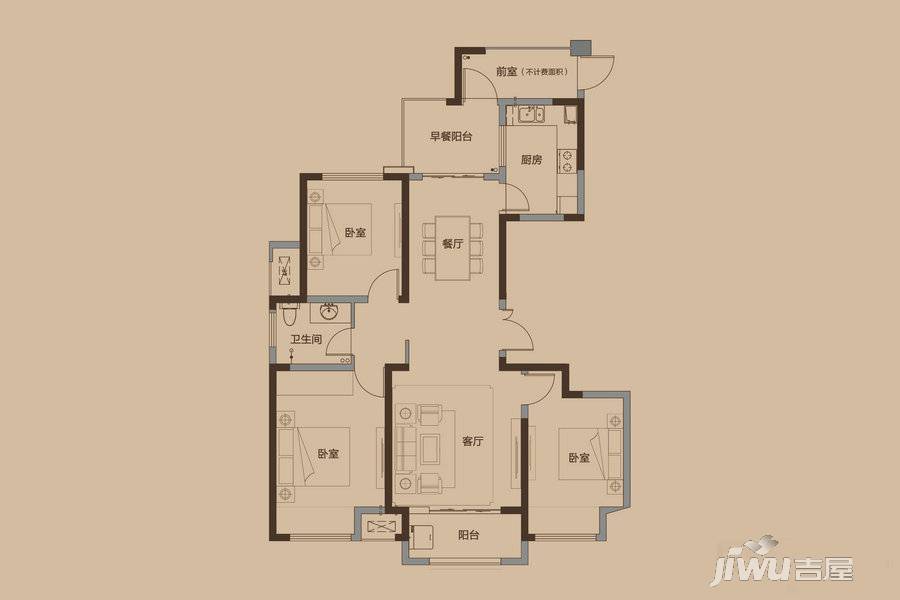 绿地中央广场3室2厅1卫118㎡户型图