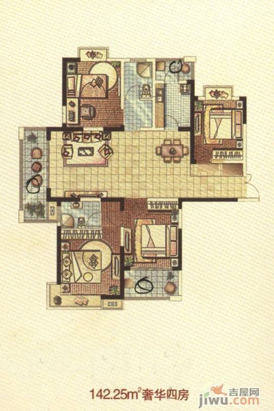 绿地国际花都4室2厅2卫142.3㎡户型图