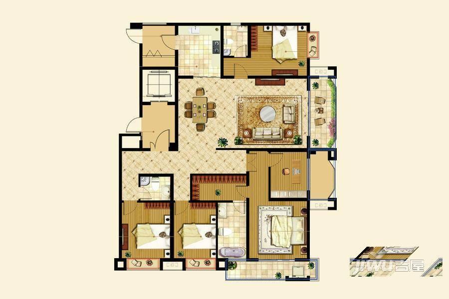 海亮天御4室2厅3卫217㎡户型图