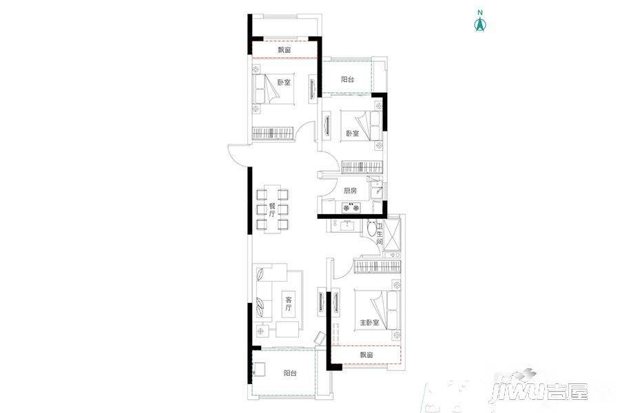 禹洲新城里3室2厅1卫104㎡户型图