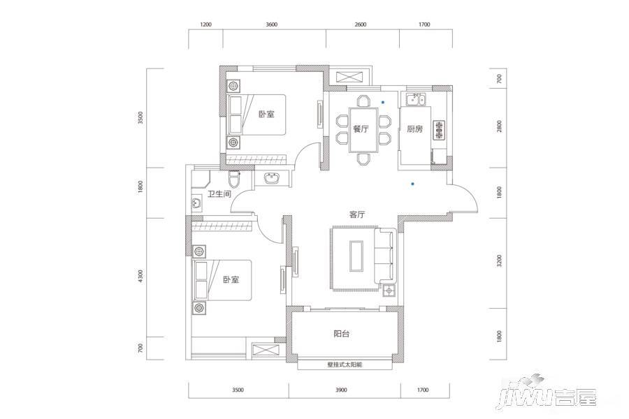 水岸花都2室2厅1卫89.8㎡户型图