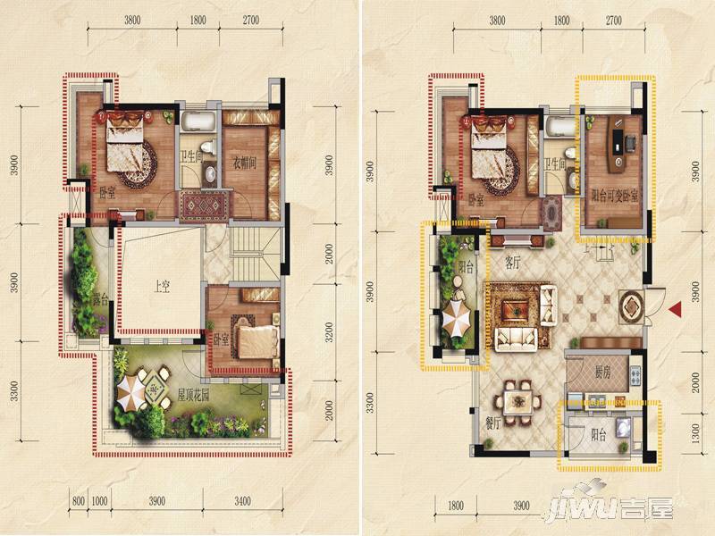 城投观城3室2厅2卫147㎡户型图