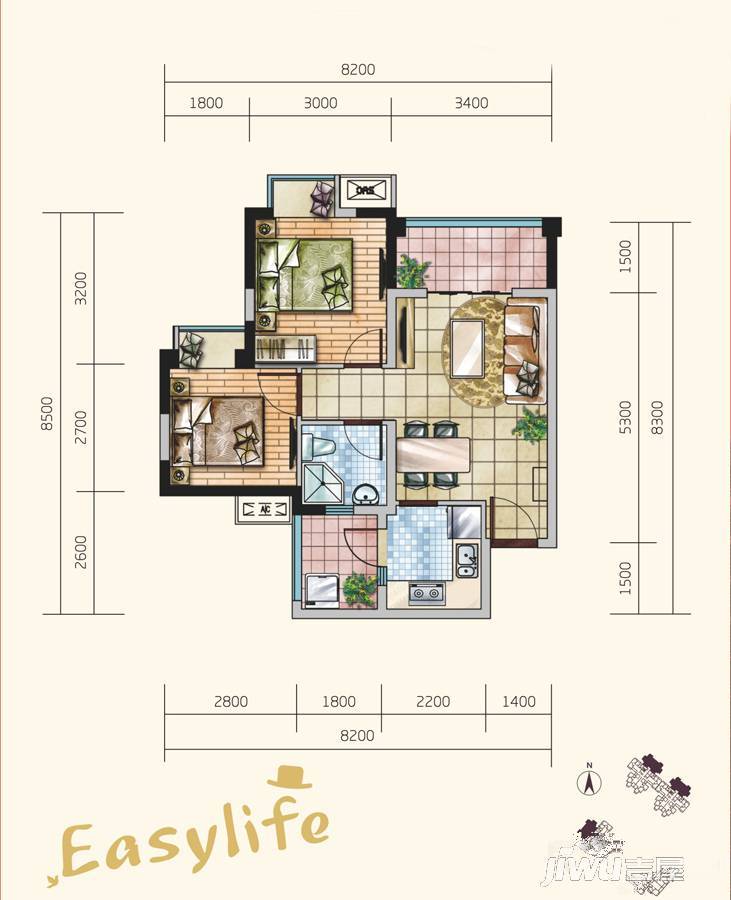 玉锦华庭商铺2室2厅1卫60㎡户型图