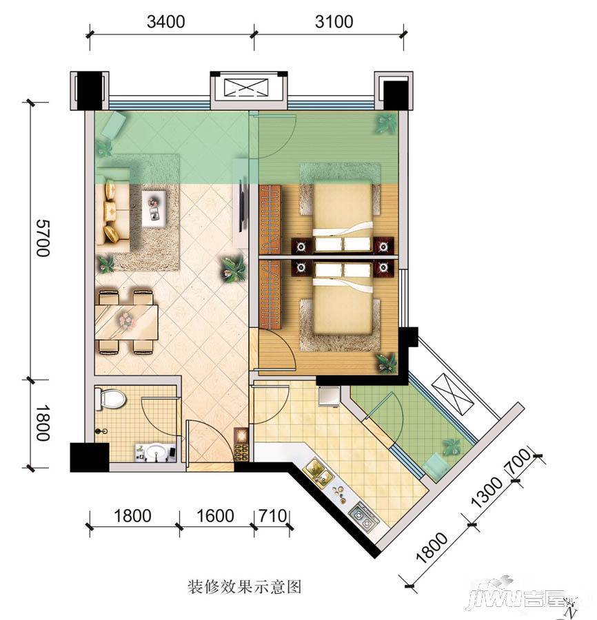 东原亲亲里2室2厅1卫户型图