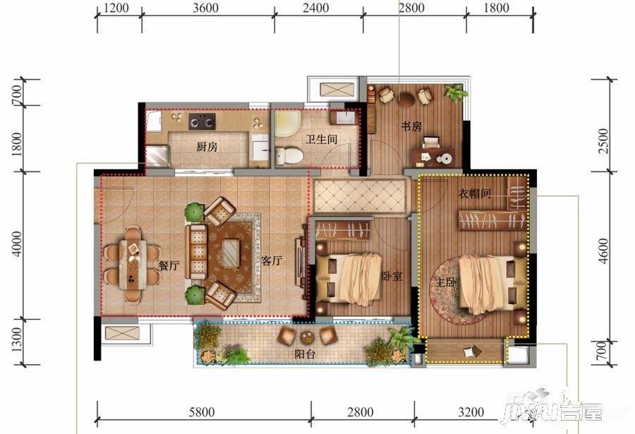 蓝光金悦金沙3室2厅1卫85㎡户型图