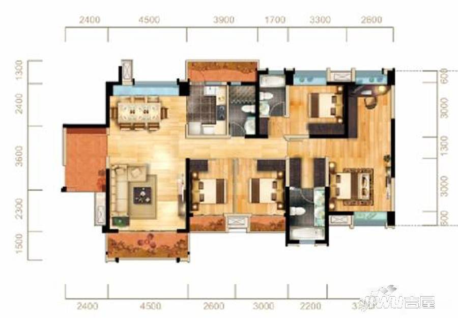 华侨城原岸4室2厅3卫167㎡户型图