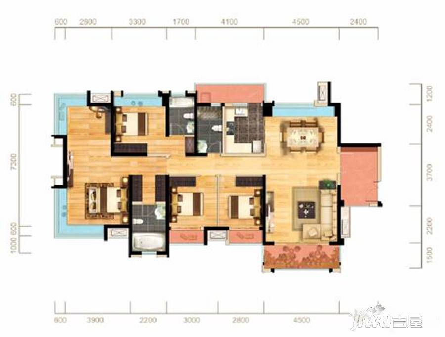 华侨城原岸4室2厅3卫171㎡户型图