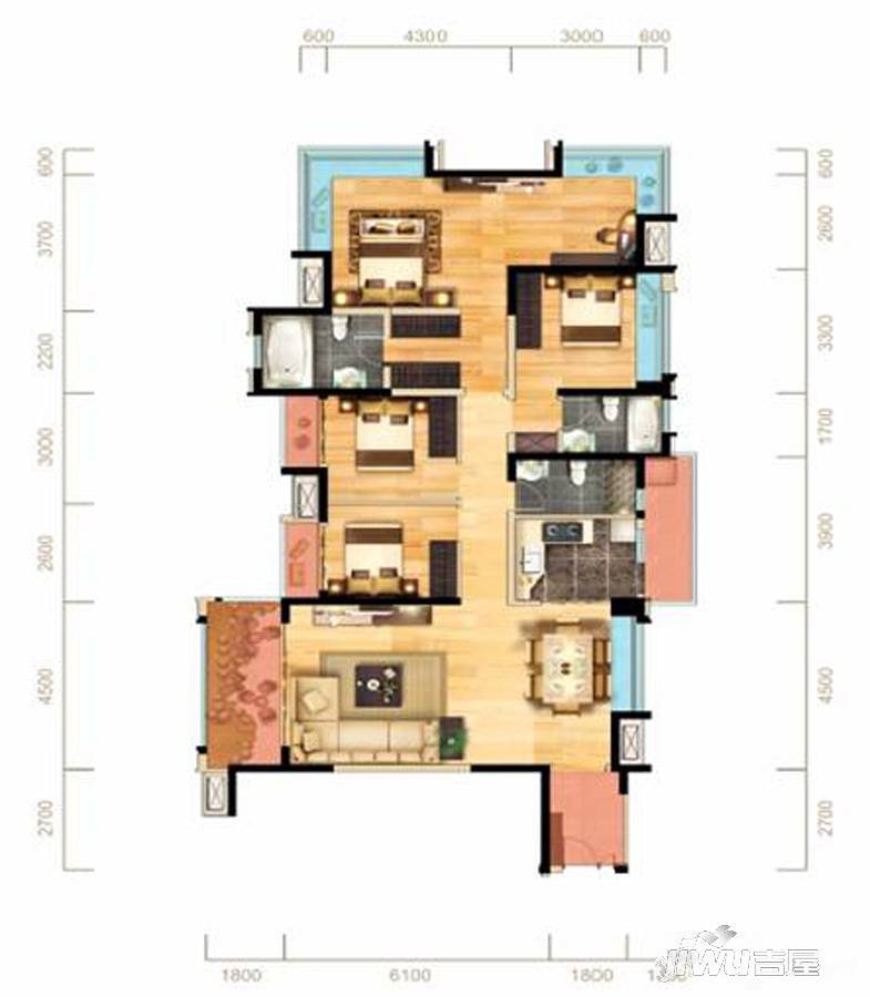 华侨城原岸4室2厅3卫166㎡户型图