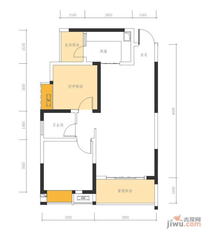 格凌兰1室2厅1卫73.8㎡户型图