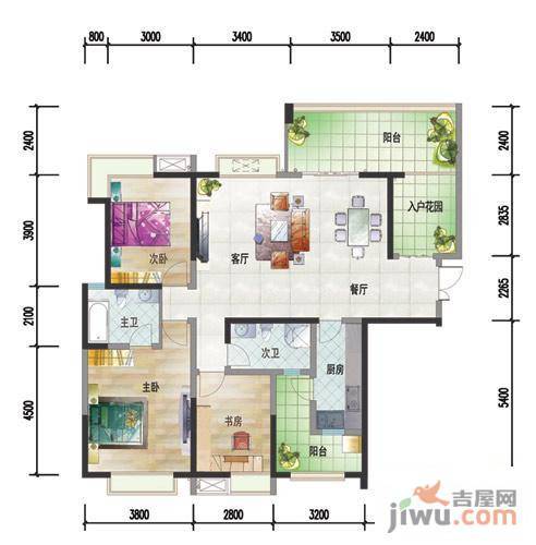 水岸汇景3室2厅2卫134.8㎡户型图