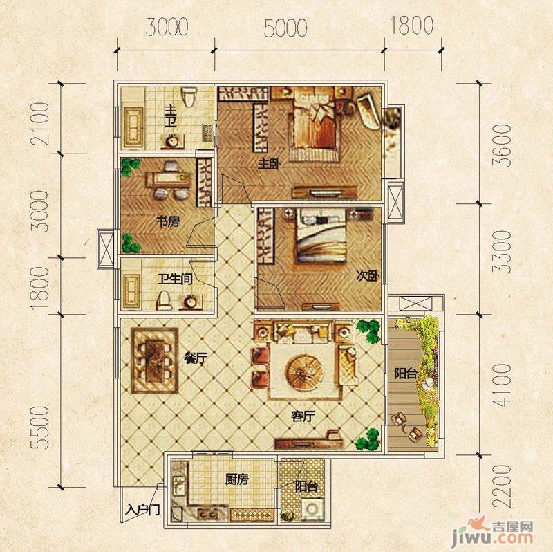 置信学府杏林3室2厅2卫124㎡户型图