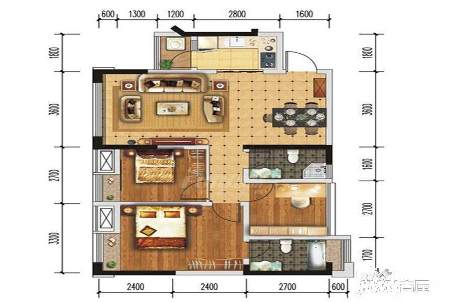 洲际亚洲湾商铺3室2厅2卫88.7㎡户型图