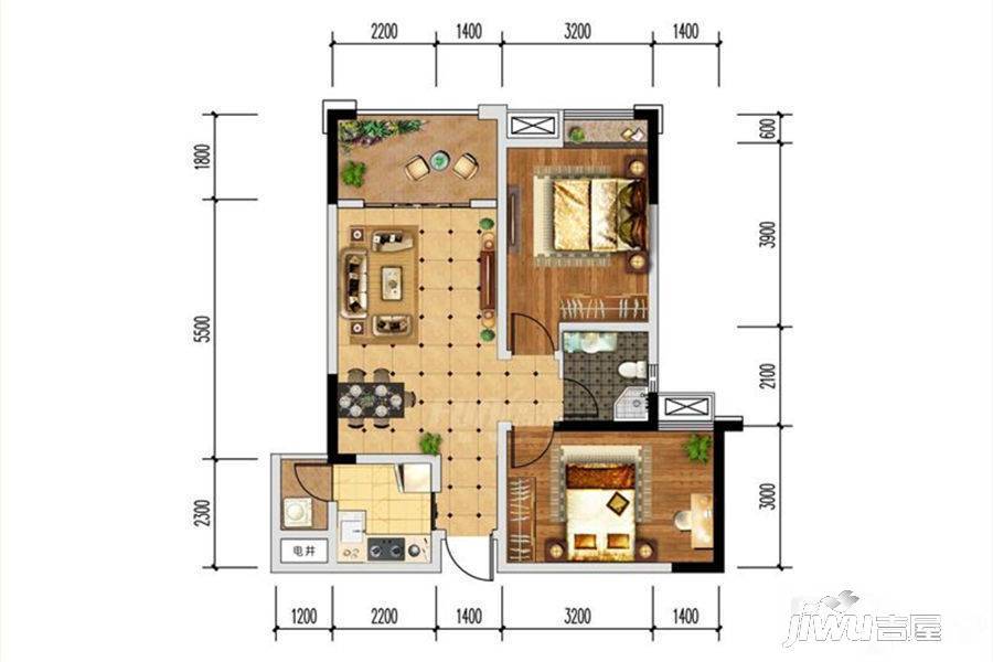 洲际亚洲湾商铺2室2厅1卫75.4㎡户型图