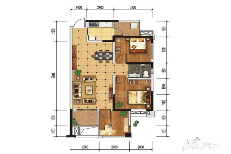 洲际亚洲湾商铺3室2厅1卫88㎡户型图