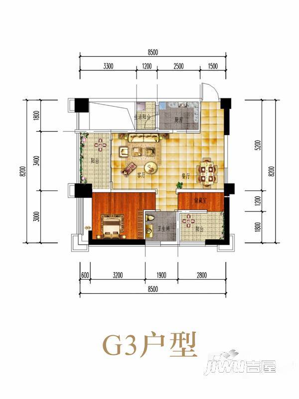 洲际亚洲湾商铺2室2厅1卫75.3㎡户型图