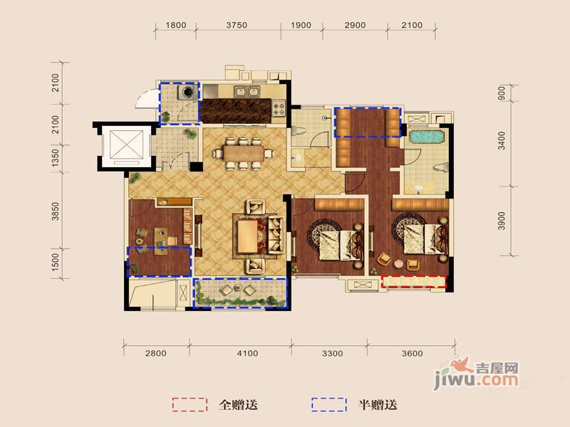 世豪金河谷五期3室2厅2卫120㎡户型图