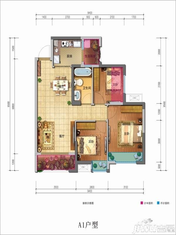 佳兆业丽晶公馆商铺3室2厅1卫81㎡户型图