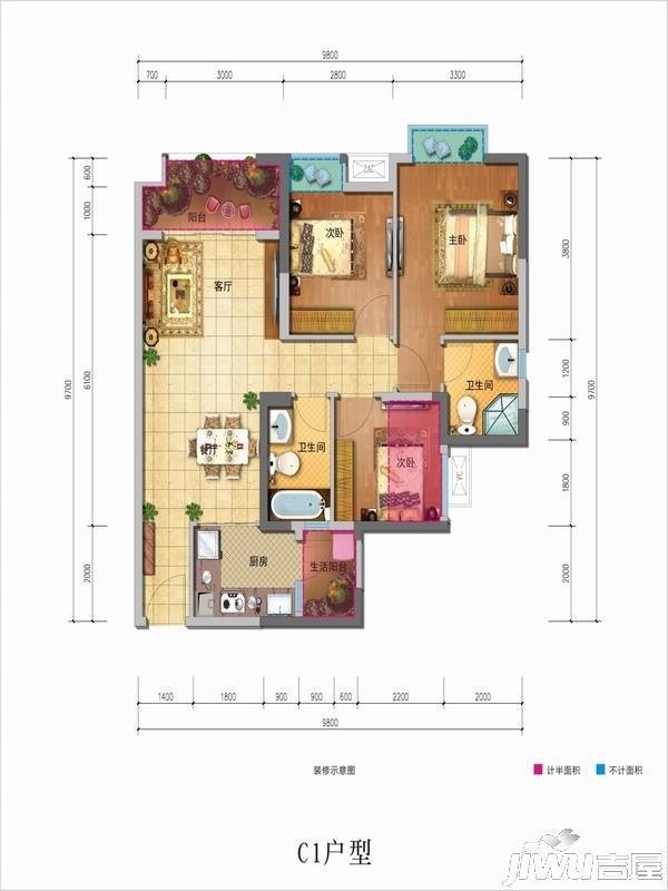 佳兆业丽晶公馆商铺3室2厅2卫93㎡户型图