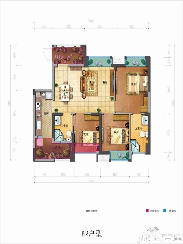 佳兆业丽晶公馆商铺3室2厅2卫89㎡户型图