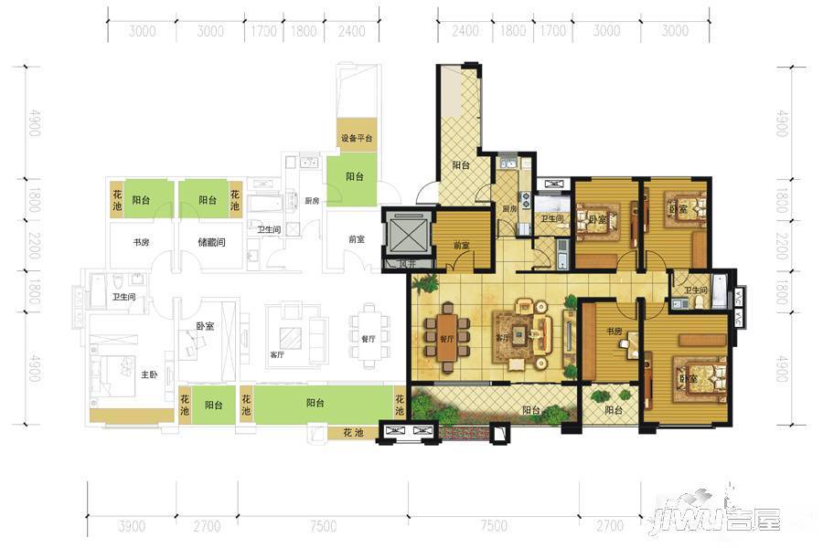 鹭湖宫6区别墅3室2厅3卫144㎡户型图