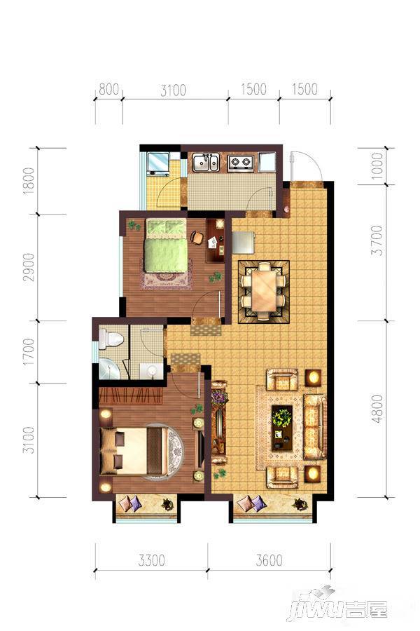 金恒德时代金悦2室2厅1卫69㎡户型图