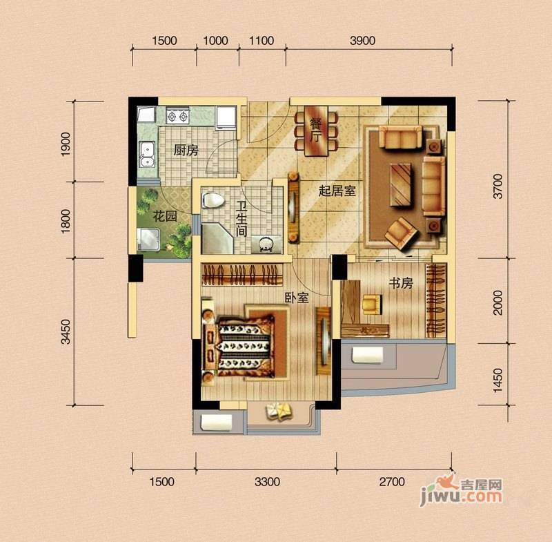 七彩花都三期2室1厅1卫50.1㎡户型图