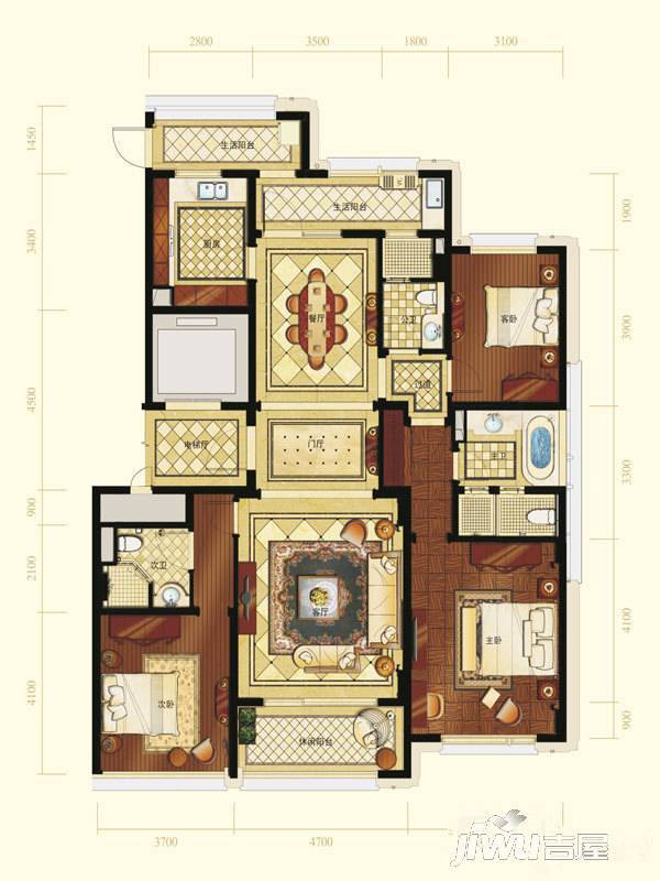 润富国际花园3室2厅3卫170㎡户型图