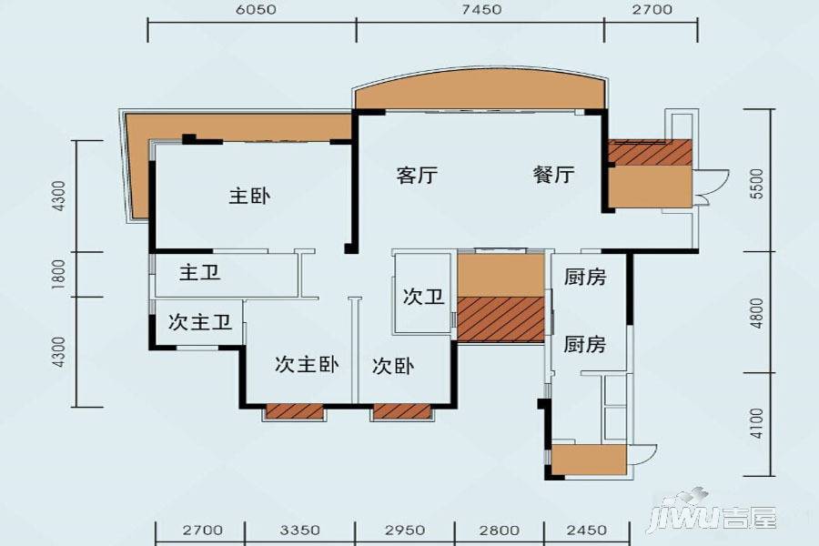 嘉年华青年城smart公寓3室2厅2卫123㎡户型图