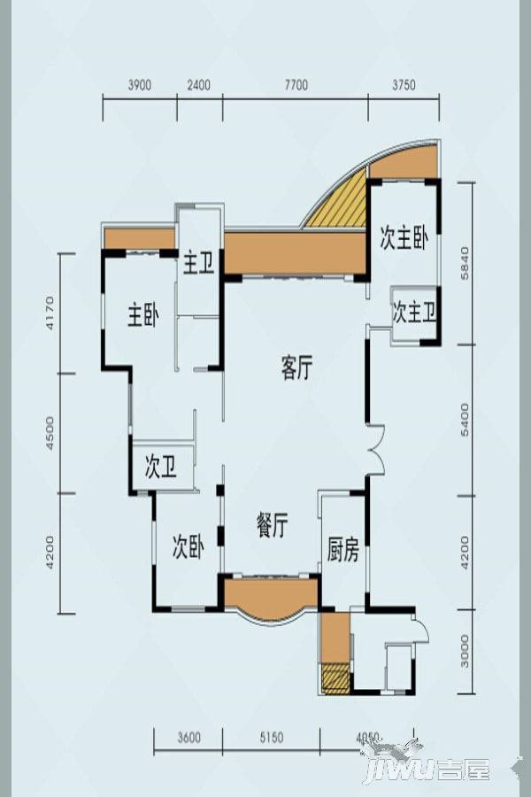 嘉年华青年城smart公寓3室2厅2卫118㎡户型图