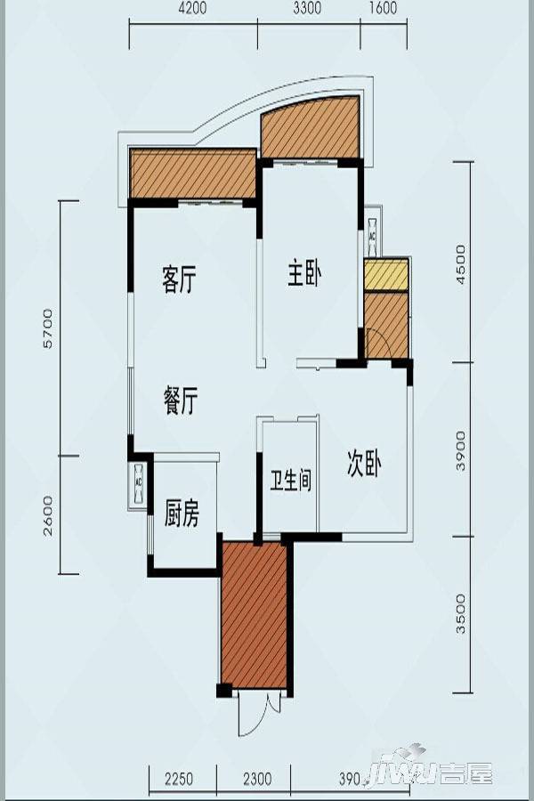 嘉年华青年城smart公寓2室2厅1卫91㎡户型图