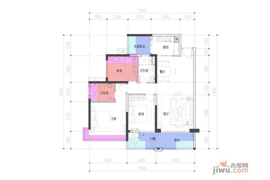 中德英伦联邦3室2厅2卫106㎡户型图