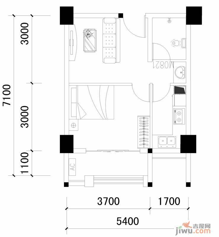 美洲花园棕榈湾1室1厅1卫43㎡户型图