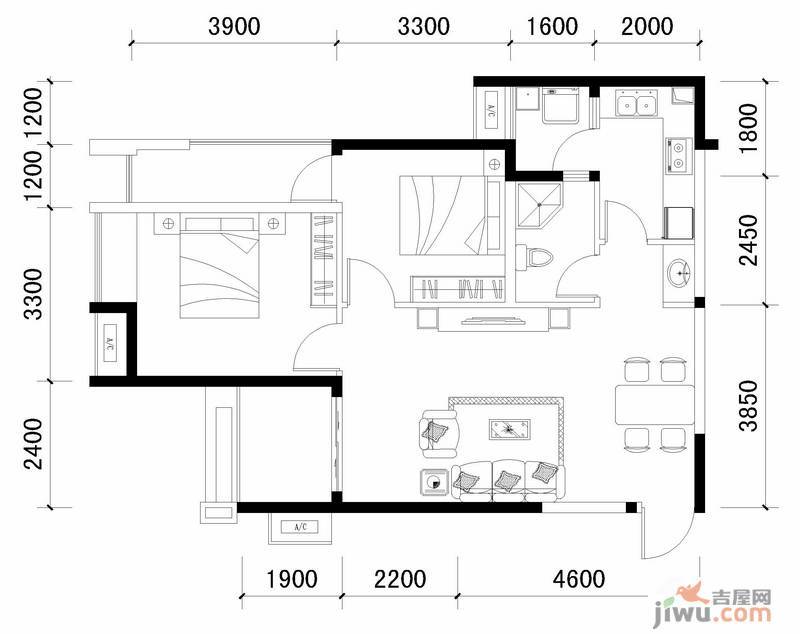 美洲花园棕榈湾3室2厅1卫82.4㎡户型图